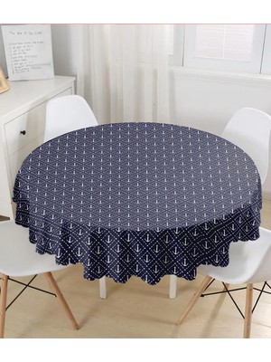 Rem Home Remhome Renkli Zemin Üzerinde Modern Çapa Desenli Yuvarlak Masa Örtüsü - Çap 140CM 140 x 140 cm