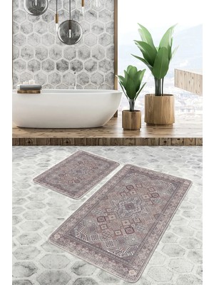 Rem Home Remhome 2'li Set Otantik Zeminde Pers Motifli Dokuma Avangarde Etnik Motifler 2'li Banyo Paspas Takımı Takım Banyo Paspası