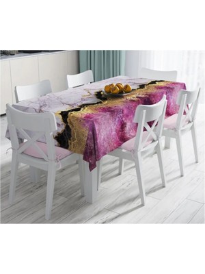 Rem Home Remhome Mürdüm Beyaz Altın Desenli Modern Leke Tutmaz Masa ÖRTÜSÜ-120X140 cm