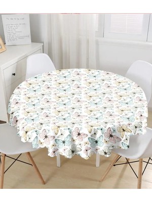 Rem Home Remhome Renkli Kelebek Temalı Dijital Baskılı Yuvarlak Masa Örtüsü - Çap 140CM 140 x 140 cm