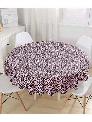 Rem Home Remhome Siyah Zeminli Pembe Renkli Çizim Dijital Baskılı Modern Yuvarlak Masa Örtüsü - Çap 140CM 140 x 140 cm