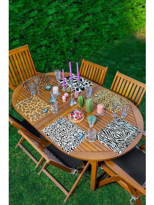 Rem Home Remhome 6'lı Renkli Zebra Desen Motifli Amerikan Servis Seti