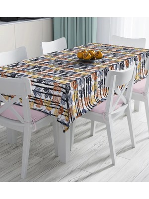 Rem Home Remhome Beyaz Zemin Üzerinde Renkli Yaprak Desenli Dijital Baskılı Masa Örtüsü 90 x 90 cm