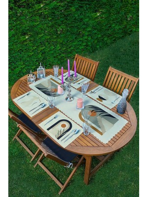 Rem Home Remhome 4+1 Vizon Zeminli Etnik Çizimli Amerikan Servis & Runner Seti
