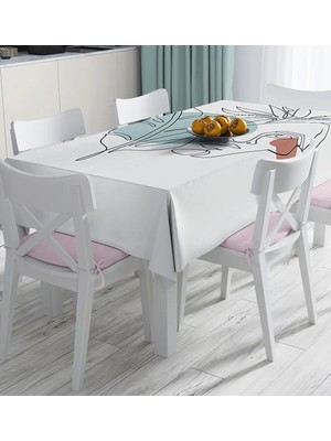 Rem Home Remhome Portre Çizim Üzerinde Yaprak Desenli Dijital Baskılı Masa Örtüsü 90 x 90 cm