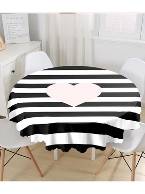 Rem Home Remhome Modern Kalp Desenli Dijital Baskılı Yuvarlak Masa Örtüsü - Çap 140CM 140 x 140 cm