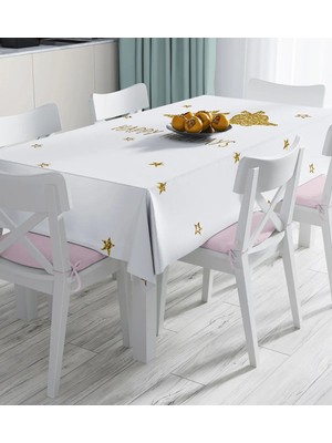 Rem Home Remhome Beyaz Zeminde Gold Renkli Çan Desenli Dijital Baskılı Masa Örtüsü 90 x 90 cm
