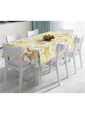 Rem Home Remhome Altın Renkte Palmiyeler Özel Tasarımlı Leke Tutmaz Masa ÖRTÜSÜ-120X140 cm