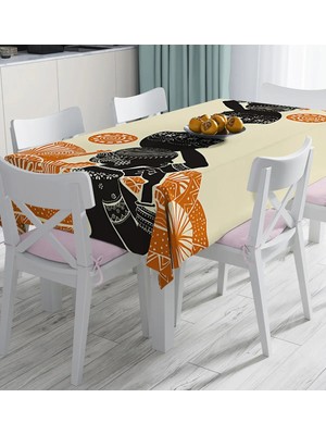 Rem Home Remhome Başında Vazo Taşıyan Etnik Afrika Desenli Modern Dijital Baskılı Masa Örtüsü 90 x 90 cm