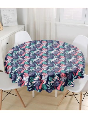 Rem Home Remhome Renkli Zeminli Soyut Yaprak Desenli Dijital Baskılı Modern Yuvarlak Masa Örtüsü - Çap 140CM 140 x 140 cm