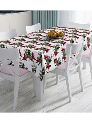 Rem Home Remhome Beyaz Zemin Üzerinde Ekoseli Çamağacı Desenli Dijital Baskılı Masa Örtüsü 90 x 90 cm