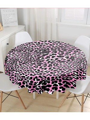 Rem Home Remhome Pembe Renkli Leopar Desenli Modern Yuvarlak Masa Örtüsü Çap 140CM 140 x 140 cm