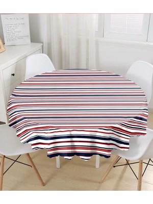 Rem Home Remhome Beyaz Zemınde Renkli Cizgi Detaylı Dijital Baskılı Modern Yuvarlak Masa Örtüsü - Çap 140CM 140 x 140 cm