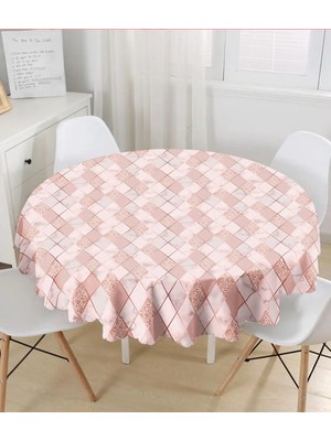 Rem Home Remhome Pudra Renkli Üçgen Zeminli Modern Yuvarlak Masa Örtüsü Çap 140CM 140 x 140 cm