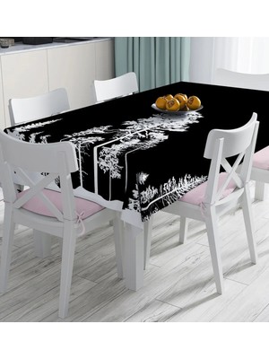 Rem Home Remhome Siyah Zeminde Siyah Ağaç Tasarımlı Dijital Baskılı Masa Örtüsü 90 x 90 cm