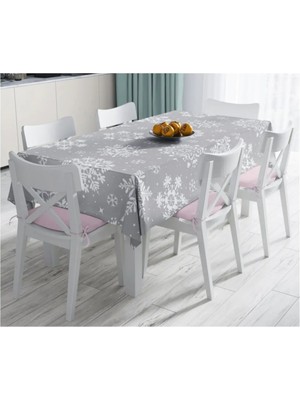 Rem Home Remhome Gri Zeminli Kar Taneleri Temalı Modern Tasarım Dekoratif Leke Tutmaz Masa ÖRTÜSÜ-120X140 cm