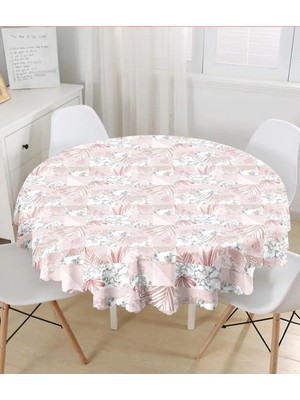 Rem Home Remhome Mermer Desen Temalı Geometrik Yaprak Motifli Yuvarlak Masa Örtüsü - Çap 140CM 140 x 140 cm