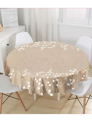 Rem Home Remhome Renkli Zemin Üzerinde Beyaz Çiçek Desenli Yuvarlak Masa Örtüsü - Çap 140CM 140 x 140 cm