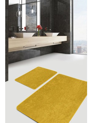 Rem Home Remhome 2'li Set Düz Renk Hardal 2'li Banyo & Mutfak Paspas Takımı Takım Banyo Paspası