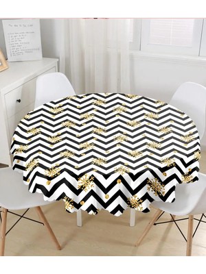 Rem Home Remhome Kar Tanesi Zigzag Desenli Dijital Baskılı Yuvarlak Masa Örtüsü - Çap 140CM 140 x 140 cm