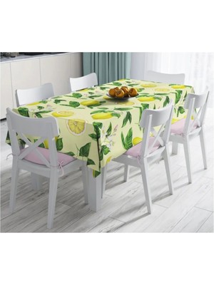 Rem Home Remhome Krem Zeminli Limon Desenli Dekoratif Leke Tutmaz Masa ÖRTÜSÜ-120X140 cm