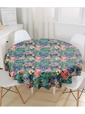 Rem Home Remhome Lacivert Zeminli Tasarımlı Yuvarlak Masa Örtüsü 140 x 140 cm