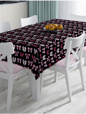 Rem Home Remhome Siyah Zemin Pembe Kurdale Tasarımlı Dijital Baskılı Dekoratif Masa Örtüsü 90 x 90 cm