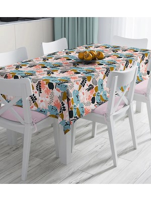 Rem Home Remhome Pudra Zemin Üzerinde Onedraw Çizimli Yaprak Desenli Dijital Baskılı Masa Örtüsü 90 x 90 cm