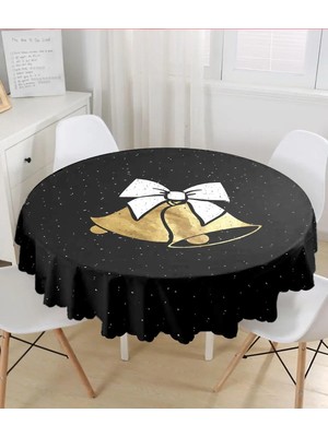 Rem Home Remhome Siyah Zemin Sarı Çan Desenli Modern Yuvarlak Masa Örtüsü Çap 140CM 140 x 140 cm