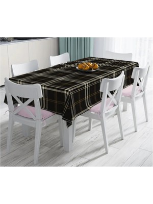 Rem Home Remhome Siyah Zeminli Ekose Desenli Dijital Baskılı Dekoratif Leke Tutmaz Masa ÖRTÜSÜ-120X140 cm