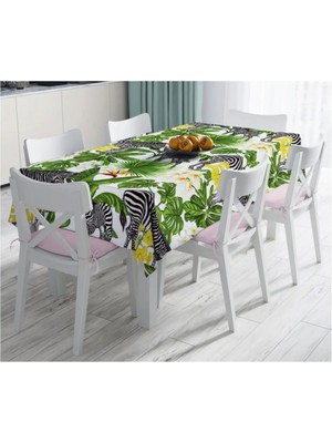 Rem Home Remhome Pudra Zeminli Egzotik Zebra Tasarımlı Modern Leke Tutmaz Masa ÖRTÜSÜ-120X140 cm