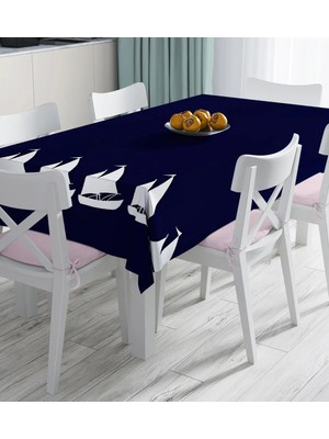 Rem Home Remhome Lacivert Zeminli Yelken Desenli Dijital Baskılı Masa Örtüsü 90 x 90 cm
