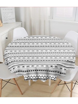 Rem Home Remhome Iskandinav Desenli Etnik Tasarımlı Dijital Baskılı Modern Yuvarlak Masa Örtüsü - Çap 140CM 140 x 140 cm
