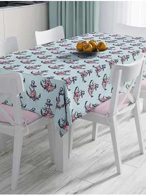 Rem Home Remhome Mint Yeşili Zemin Çapa Tasarımlı Dijital Baskılı Dekoratif Masa Örtüsü 90 x 90 cm
