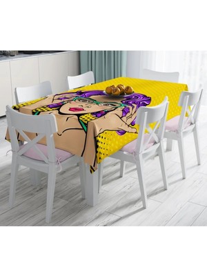 Rem Home Remhome Sarı Puanlı Popart Desenli Dekoratif Leke Tutmaz Masa ÖRTÜSÜ-120X140 cm 90 x 90 cm