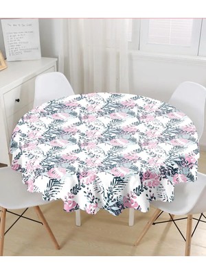 Rem Home Remhome Sulu Boya Yaprak Motifli Dijital Baskılı Yuvarlak Masa Örtüsü 140 x 140 cm