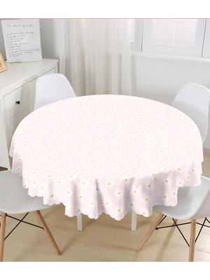 Rem Home Remhome Pembe Zemin Papatya Tasarımlı Dijital Baskılı Yuvarlak Masa Örtüsü Çap 140 cm 140 x 140 cm
