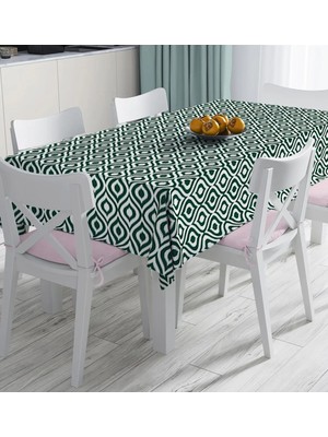 Rem Home Remhome Özel Tasarım Koyu Yeşil Ikat Desenli Dijital Baskılı Masa Örtüsü 90 x 90 cm