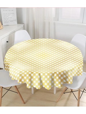 Rem Home Remhome Geometrik Sanat Altın Detaylı Özel Tasarım Modern Yuvarlak Masa Örtüsü - Çap 140CM 140 x 140 cm