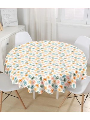 Rem Home Remhome Pastel Zeminli Geometrik Desenli Dijital Baskılı Modern Yuvarlak Masa Örtüsü - Çap 140CM 140 x 140 cm