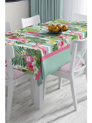 Rem Home Remhome Flamingo Desenli Dijital Baskılı 3D Masa Örtüsü 90 x 90 cm