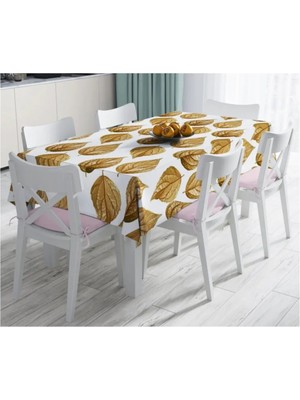 Rem Home Remhome 3D Altın Yapraklar Özel Tasarımlı Modern Leke Tutmaz Masa ÖRTÜSÜ-120X140 cm