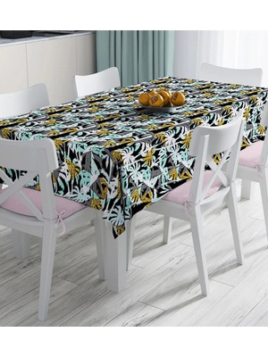 Rem Home Remhome Beyaz Zemin Üzerinde Renkli Palmiye Desenli Dijital Baskılı Masa Örtüsü 90 x 90 cm