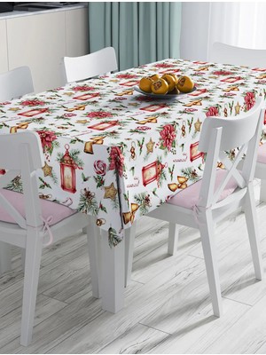Rem Home Remhome Şamdan Tasarımlı Yılbaşı Konseptli Dijital Baskılı Modern Masa Örtüsü 90 x 90 cm