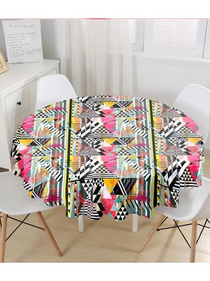 Rem Home Remhome Renkli Boyama Desenli Dijital Baskılı Yuvarlak Masa Örtüsü - Çap 140CM 140 x 140 cm