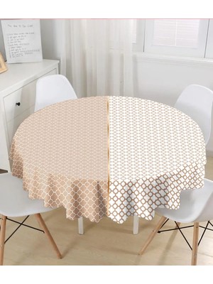 Rem Home Remhome Vizon & Beyaz Ogea Desenli Dijital Baskılı Yuvarlak Masa Örtüsü - Çap 140CM 140 x 140 cm