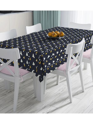 Rem Home Remhome Renkli Zemin Üzerinde Çam Ağacı Desenli Dijital Baskılı Masa Örtüsü 90 x 90 cm