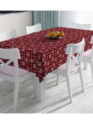 Rem Home Remhome Kırmızı Ekose Desenli Kartanesi Motifli Dijital Baskılı Masa Örtüsü 90 x 90 cm