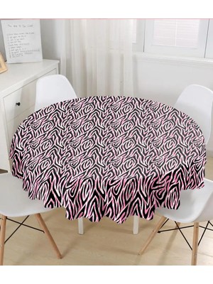 Rem Home Remhome Siyah Zeminli Pembe Renkli Çizim Dijital Baskılı Modern Yuvarlak Masa Örtüsü - Çap 140CM 140 x 140 cm
