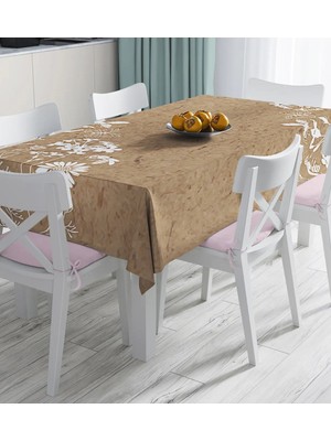 Rem Home Remhome Renkli Zemin Üzerinde Beyaz Çiçek Desenli Dijital Baskılı Masa Örtüsü 90 x 90 cm